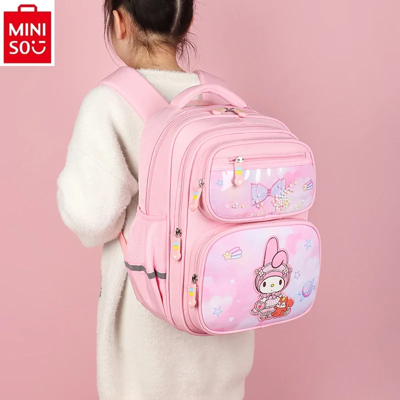 Mochila de dibujos animados MINISO Sanrio Kuromi para niños, gran capacidad, protección de la columna vertebral reductora de carga, Simple, dulce, lindo