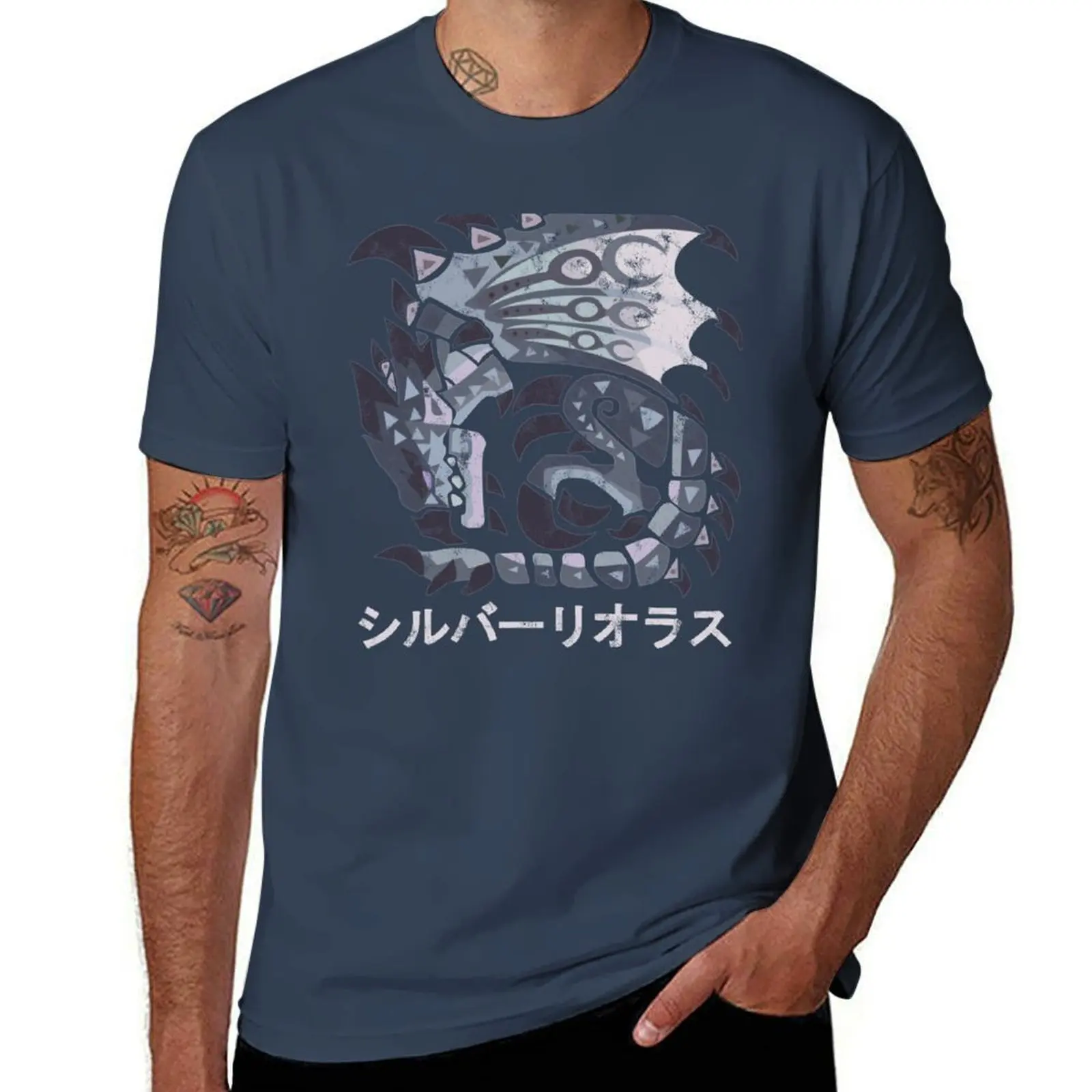 Monster Hunter World Iceborne Silver Rathalos Kanji T-Shirt quick drying football t shirt men clothings