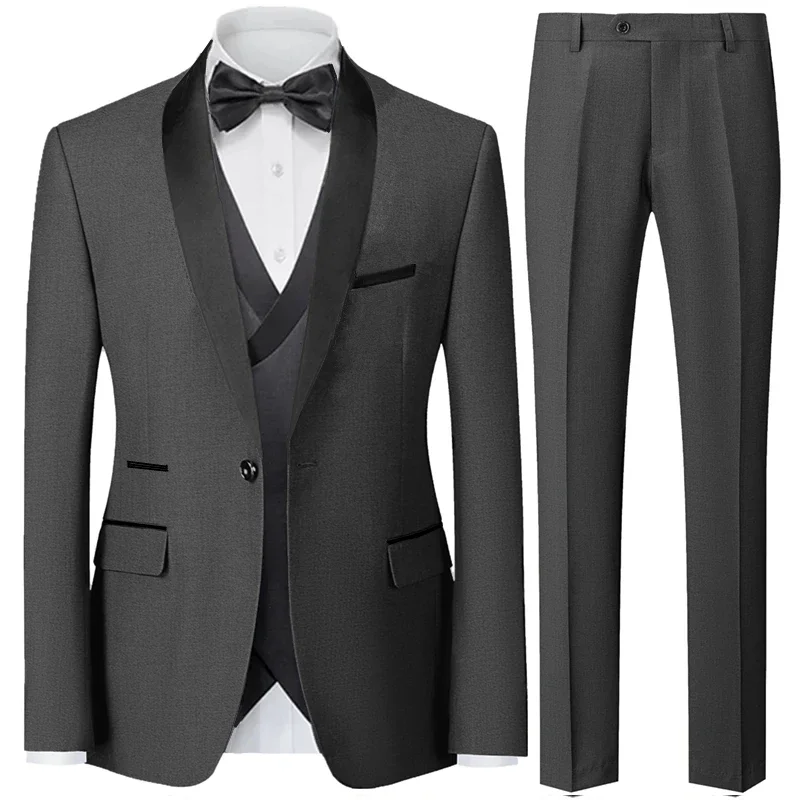 3 Pieces Set Blazers Jacket Vest Pants / Fashion Men Casual High Quality Business Slim Groom Wedding Formal Suit Coat Trousers