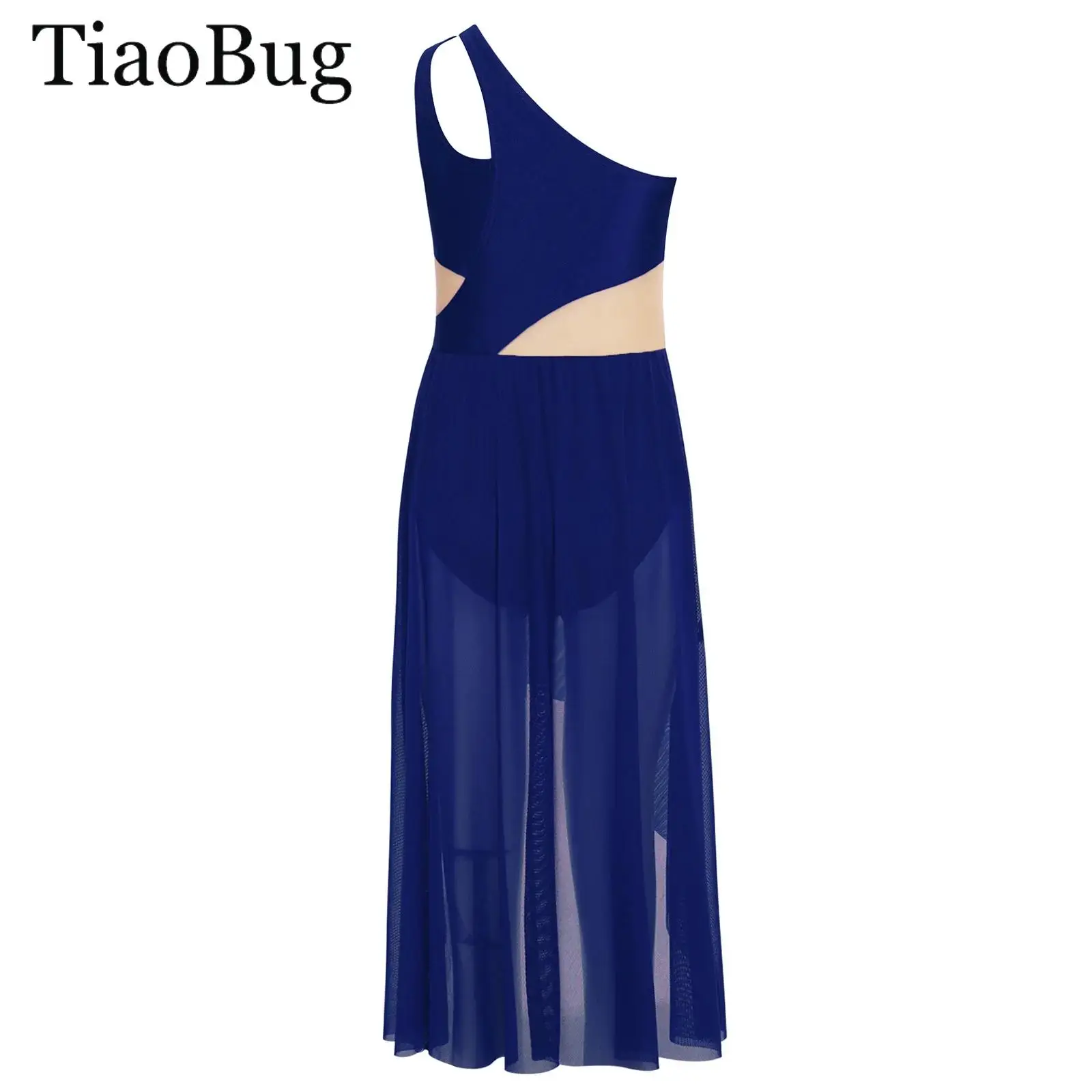 

Kids Girls Rhythmic Gymnastics Ballet Lyrical Dance Costume One Shoulder Sleeveless Rhinestone Mesh Ice Skating Leotard Dress