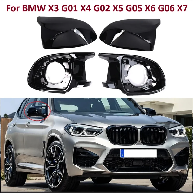 

Black Car Mirror Cover & Support Trim Ring Set 4PCS For BMW X3 G01 X4 G02 X5 G05 X6 G06 X7 G07 Exterior Decoration Accessories