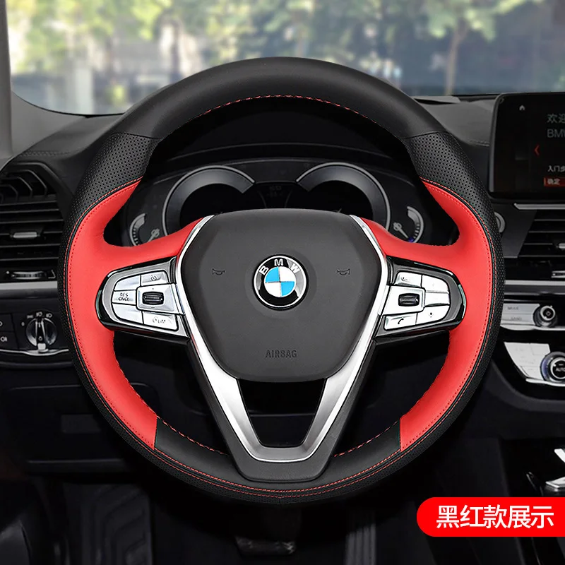 For BMW 5 3 serial 525li 530li 320 325 330 X3 X4 X5 X1 Hand Sewn Needle Thread Car Steering Wheel Cover Car Accessories Leather