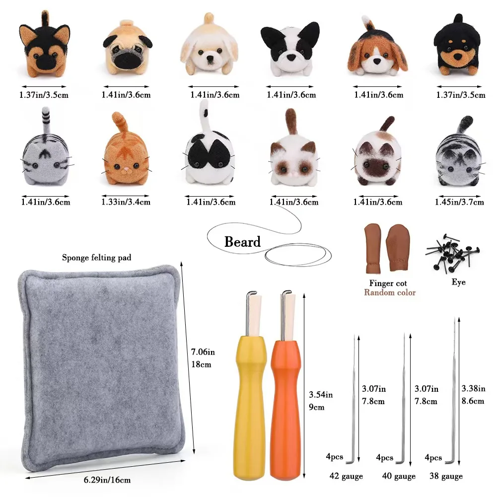 Animals DIY Needle Felting Set with Foam Mat for Handcraft Project Beginners Needle Felting Supplies Kits with Tools Kit