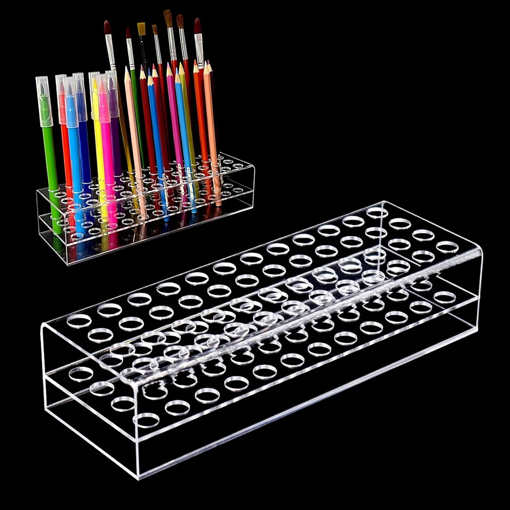 

Acrylic Transparent Pen Display Holder 48-Slots Stand for Art Paint Brush Makeup Brush Pencil Display Rack for Desk Organizer