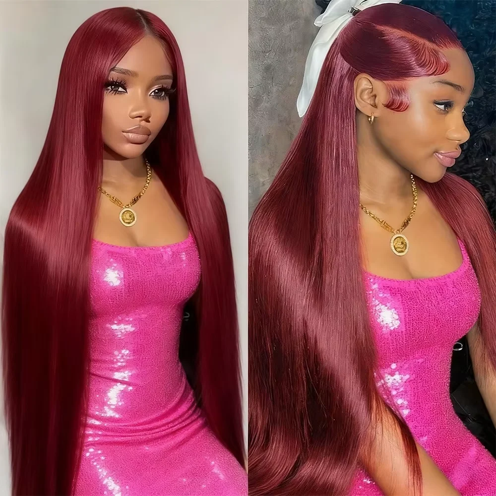 

220 Density 36 40 inch 99J Burgundy Straight 13x6 13x4 Lace Front Wigs For Women Brazilian HD Lace Frontal 100% Human Hair Wig