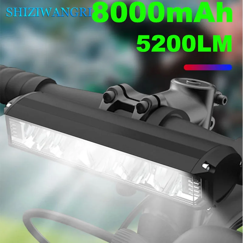 5200LM Bicycle Light USB Rechargeable Aluminum Housing LED Bike Headlight Waterproof Bike 8000mAh Powerful Flashlight Cycling