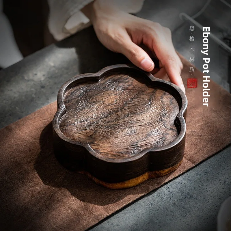 Six-Day Black Ebony Wood  Tea Tray Small Tea Table Dry Bubble Table Tea Support Tea Tray Heat Insulation Furnace Pad