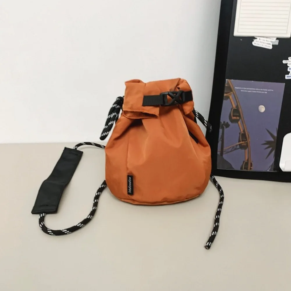 Корейский стиль, сумка-ведро на шнурке, сумка-кошелек, нейлоновая сумка на плечо, регулируемый плечевой ремень, однотонная маленькая сумка через плечо