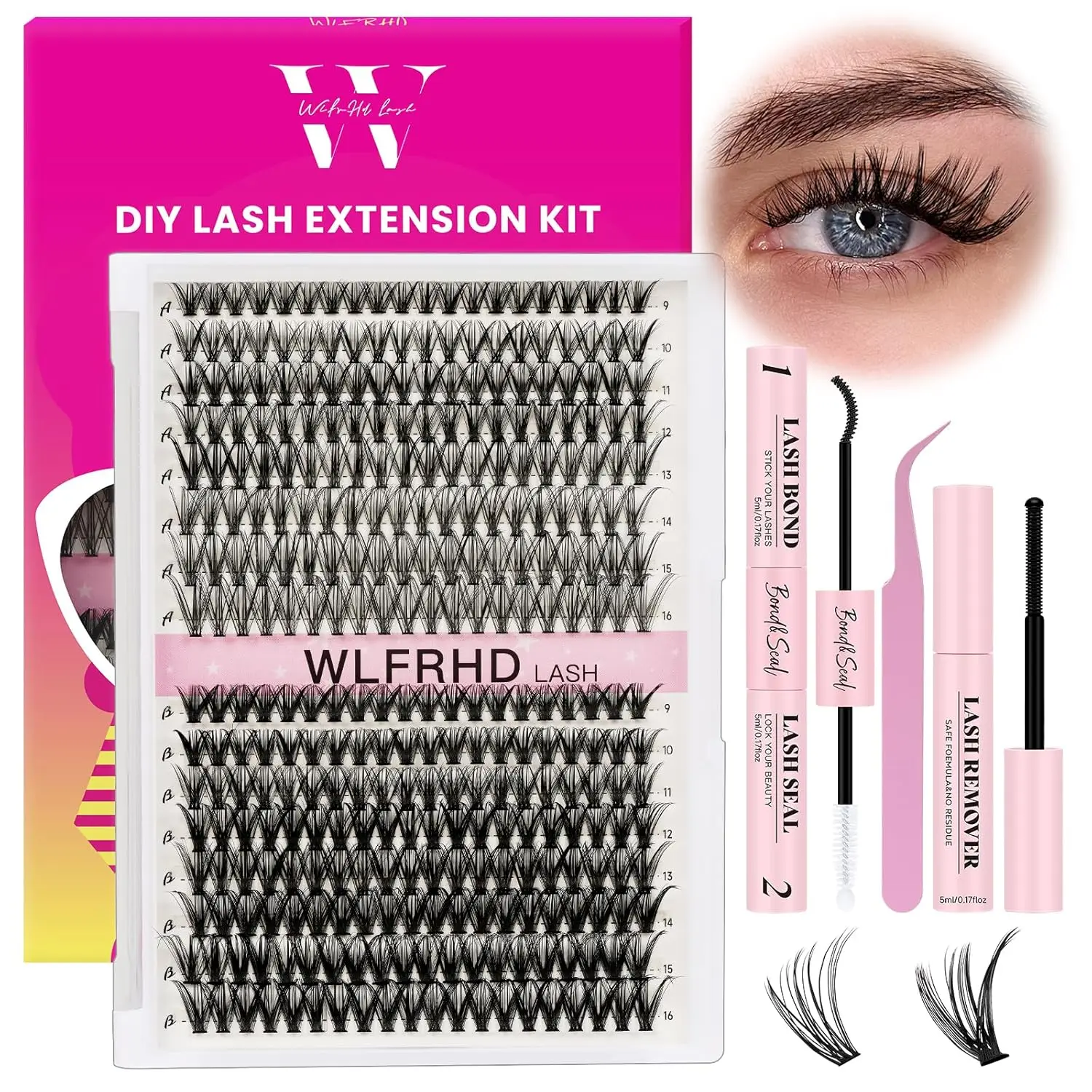 

320 Pcs D Curl Lash Clusters Kit with Bond and Seal, Remover & Tweezers for DIY Natural Wispy Lashes
