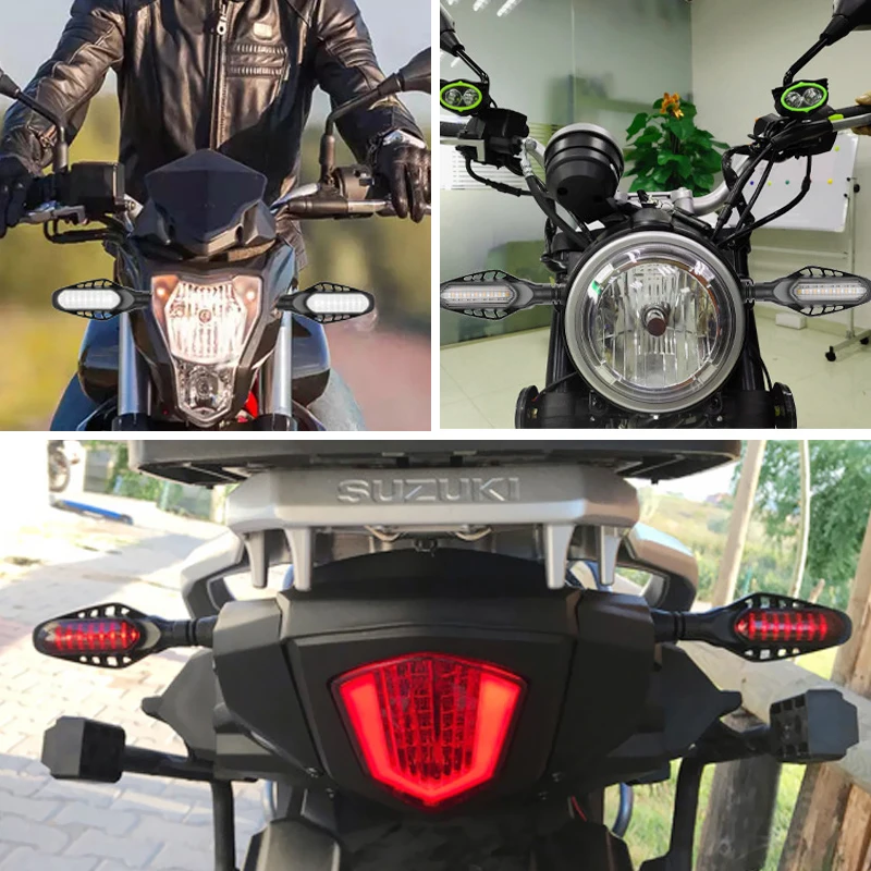 Светодиодные сигнальные огни для мотоцикла, стоп-сигнал, белый, желтый, красный, DRL, плавный задний фонарь, индикатор дневных ходовых огней