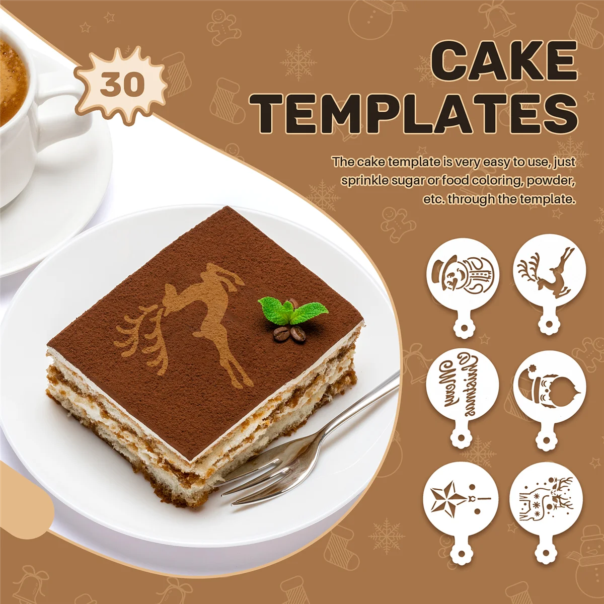 30 buah stensil kue templat stensil kopi cetakan timbul template stensil kue lukisan dapat digunakan kembali