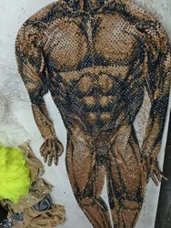 Monos de Drag Queen con diamantes de imitación completos para hombre, trajes de Dragqueen con guantes, ropa de escenario de rendimiento de fantasía, atuendo de bailarina