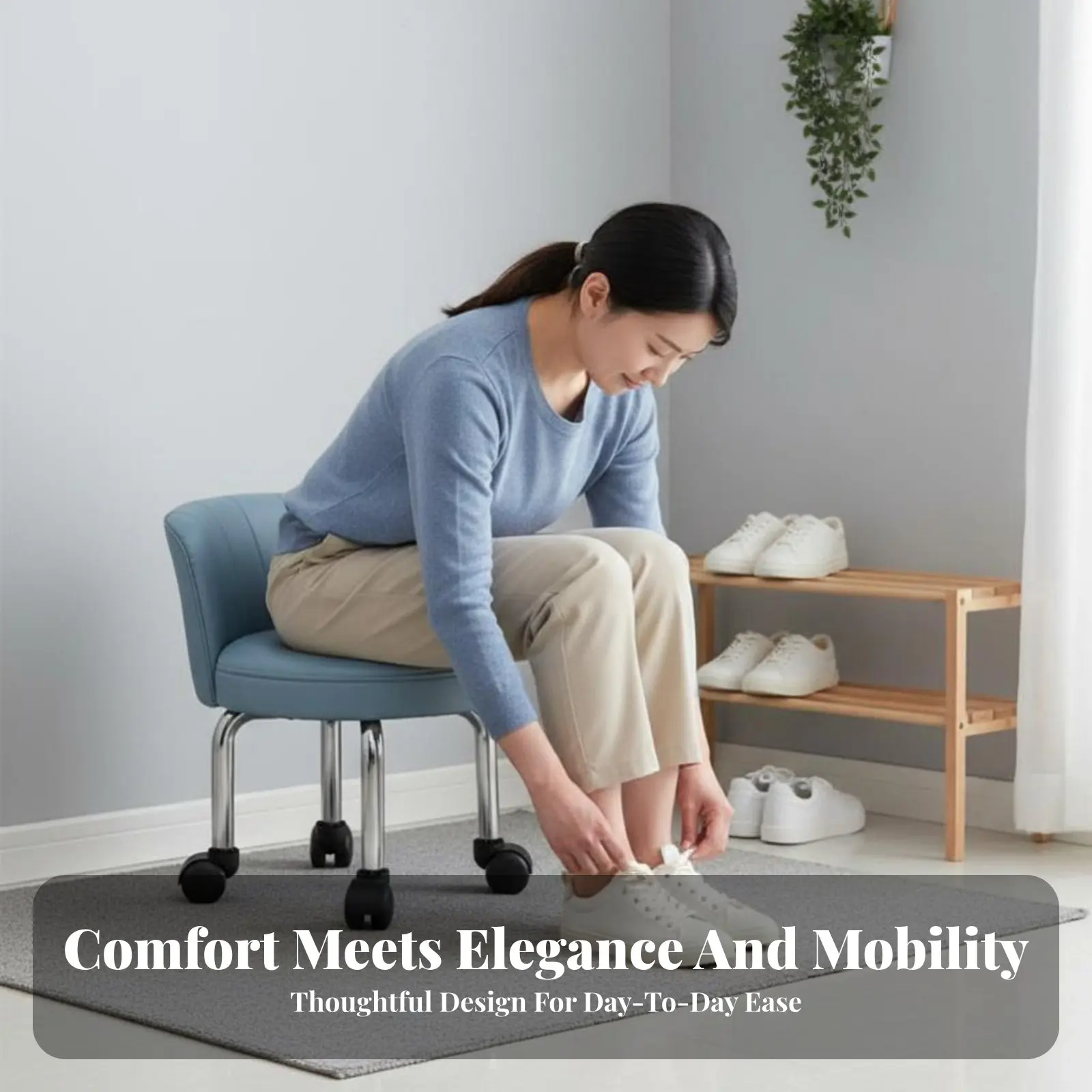 Low Caster Stool with Spine-Supportrest Quiet Casters Rolling Chair with Spine-Support 360-Degree rotationDegree Rotating Wheels view 4