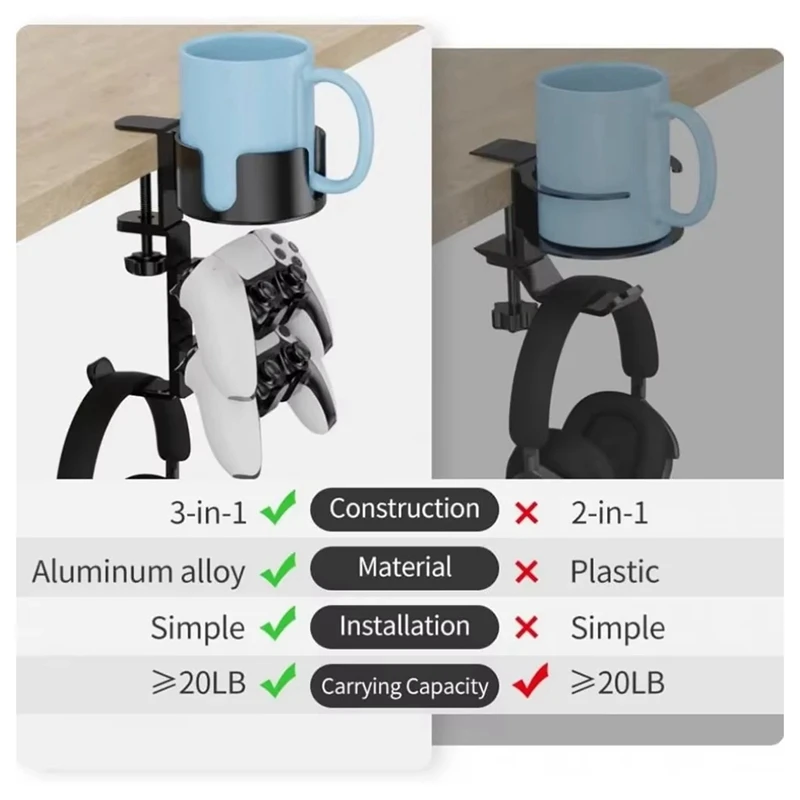 A04R Desktop Water Cup Holder Multi-Functional Headset Gamepad Stand Desk Storage for Pc Gamer Headphones Handle Bracket