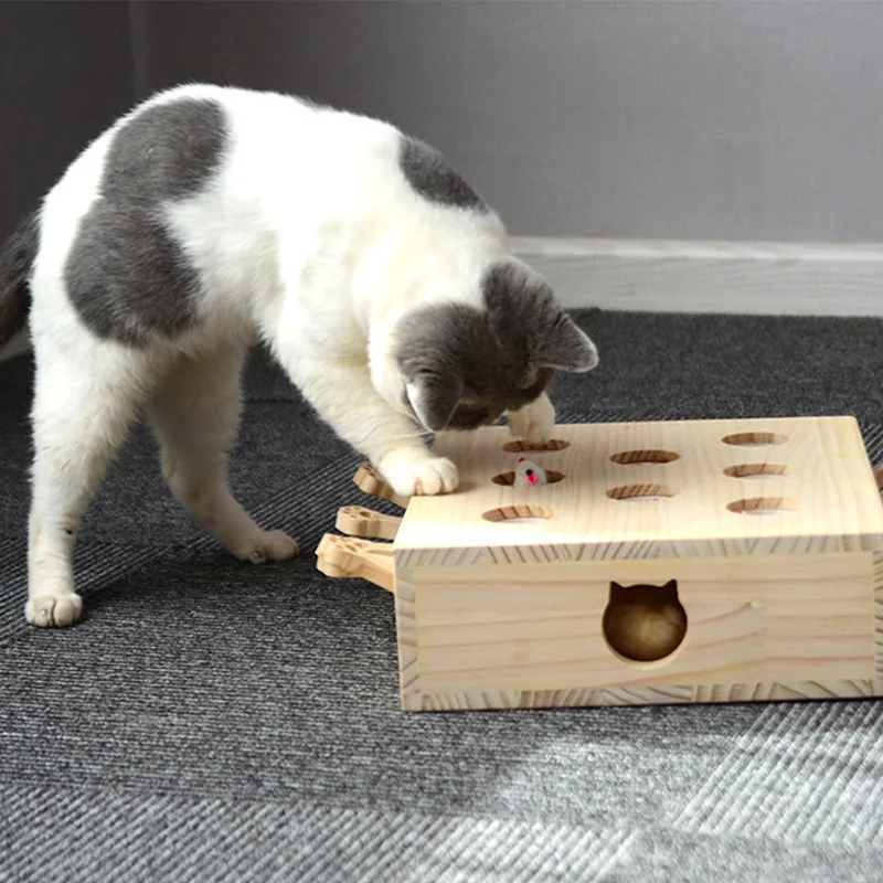 

Cats Interactive Toy Chase Hunt Mouse Scratcher Funny Cat Stick Cat Hit Gophers Maze Tease Toy Interactive Maze Durable Wood Toy