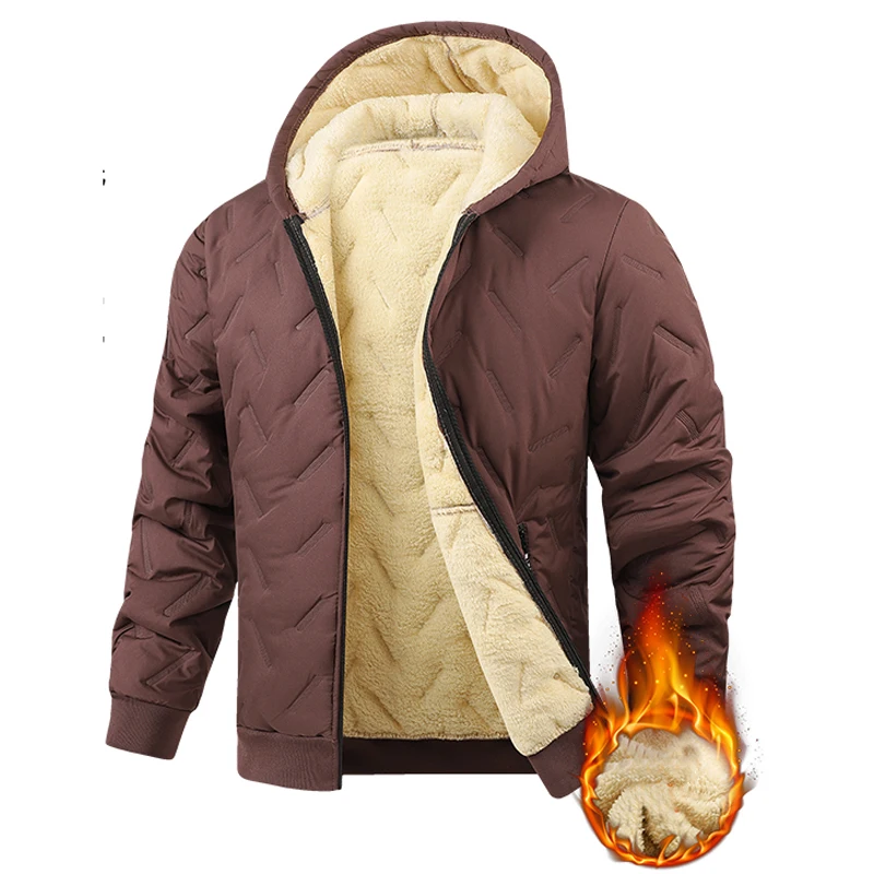 Autumn Winter Jacket Men Diamond Pattern Fleece Lined Casual Hooded Jacket Men Fashion Clothing Brand New Slim Fit Warm Coat