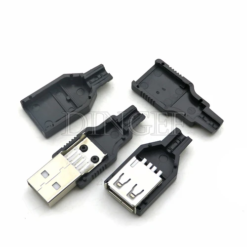 A 타입 수컷 암컷 USB 4 핀 플러그 소켓 커넥터, 블랙 플라스틱 커버, A 타입 DIY 키트, 10 개  Best5