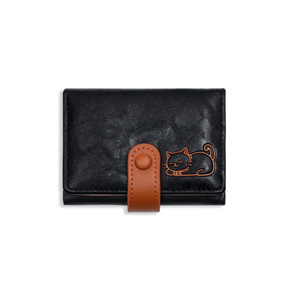 Coin Purse Portable Cat Printed Wallet PU Leather Cute Short Leather Purse Multiple Card Card Pouch Three Fold Wallet Women