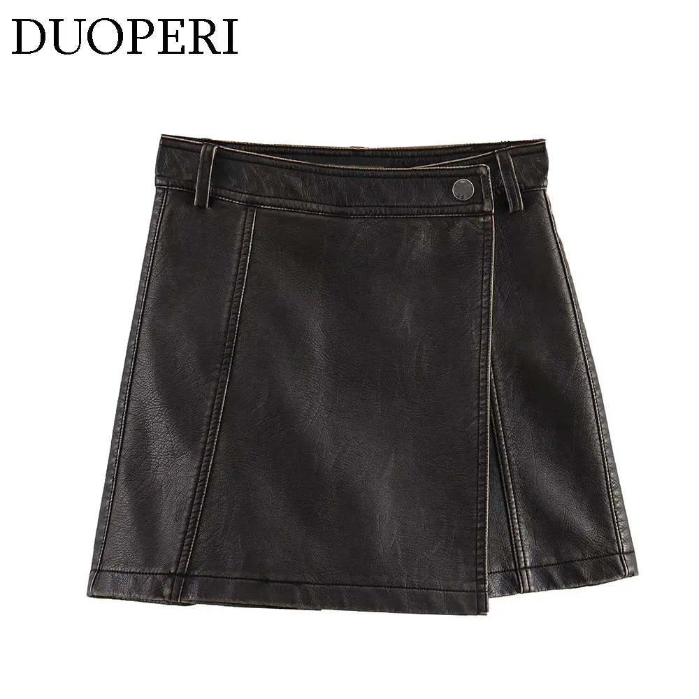 DUOPERI Women Fashion PU Black Mini A-Line Skirt Shorts High Waist Female Chic Lady Casual Shorts Culottes