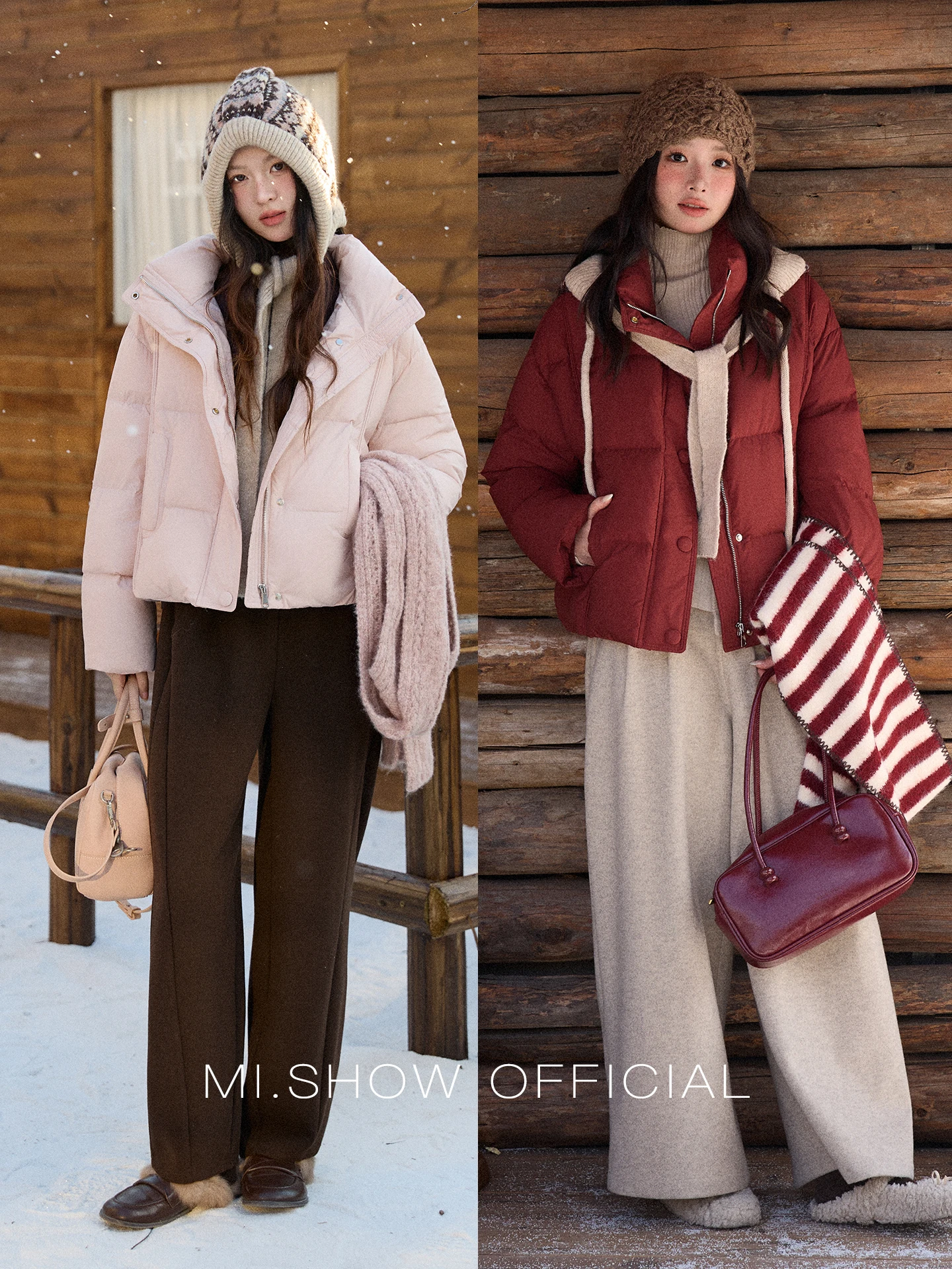MISHOW Christmas Down Jacket with Jacquard Hat Winter 2026 90% White Duck Down Warm Coats Stand Neck Solid Down Coat MXE90Y0086
