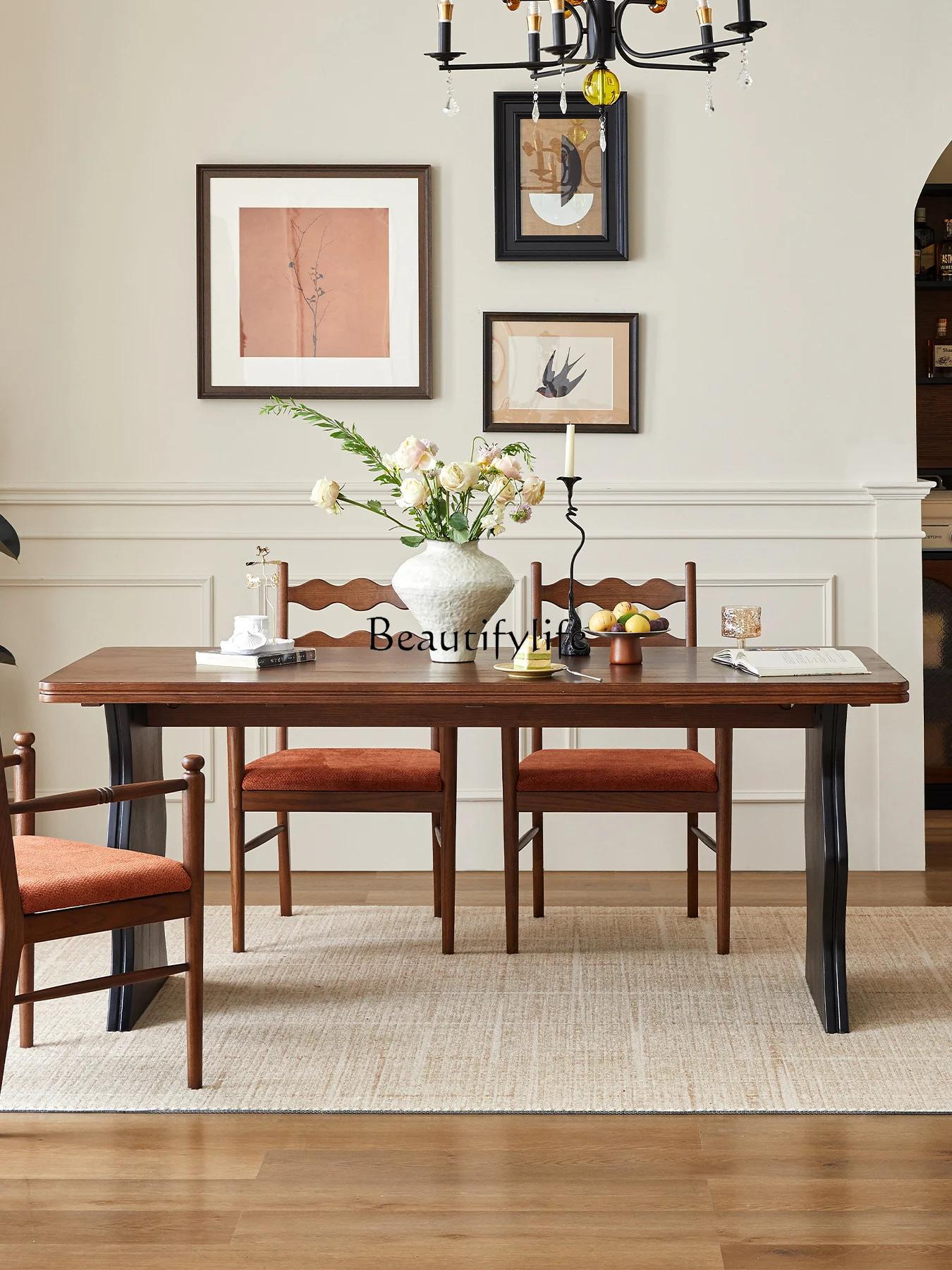 Medieval style solid wood rectangular dining table home French retro large board table