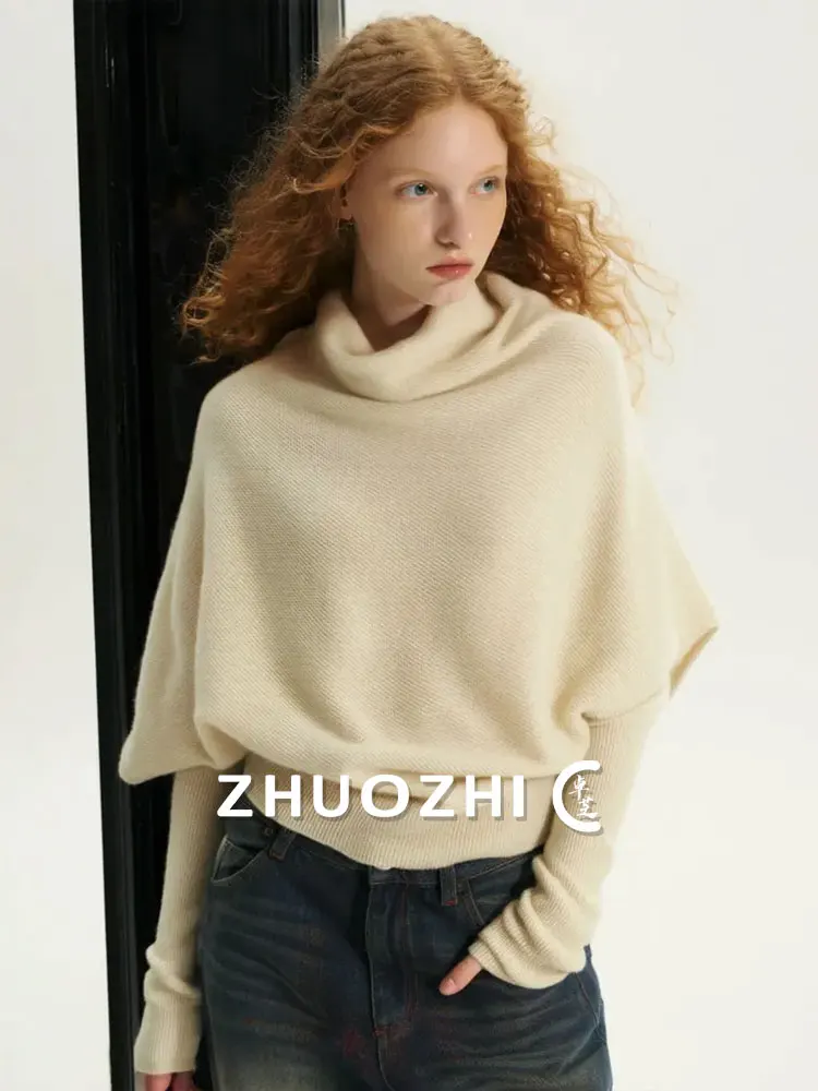 

Мягкий и уютный вязаный свитер ZhuoZhi с высоким воротом, длинными рукавами, однотонный, свободного кроя, комфортный, повседневный, осенняя новинка