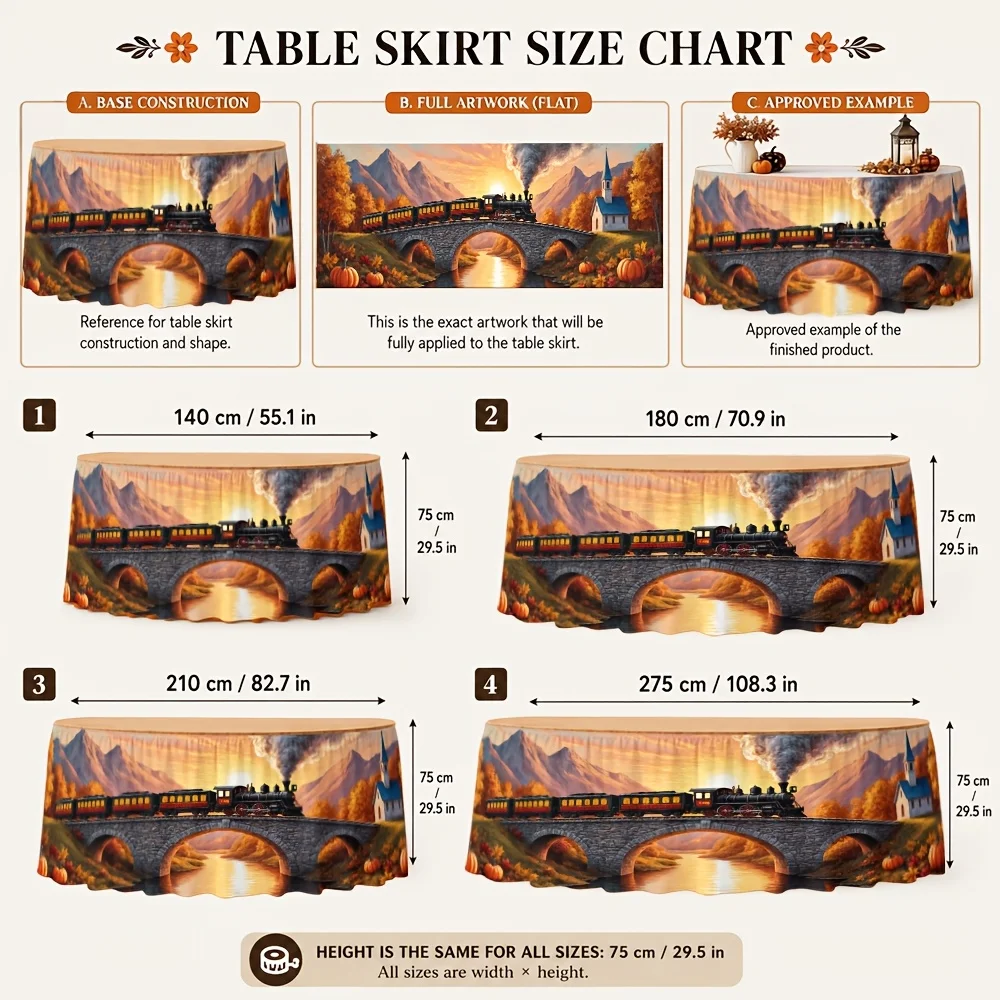 Bridge, mountain, church, pumpkin, harvest, scenery, autumn, Thanksgiving, Halloween, party, table setting, 1 piece