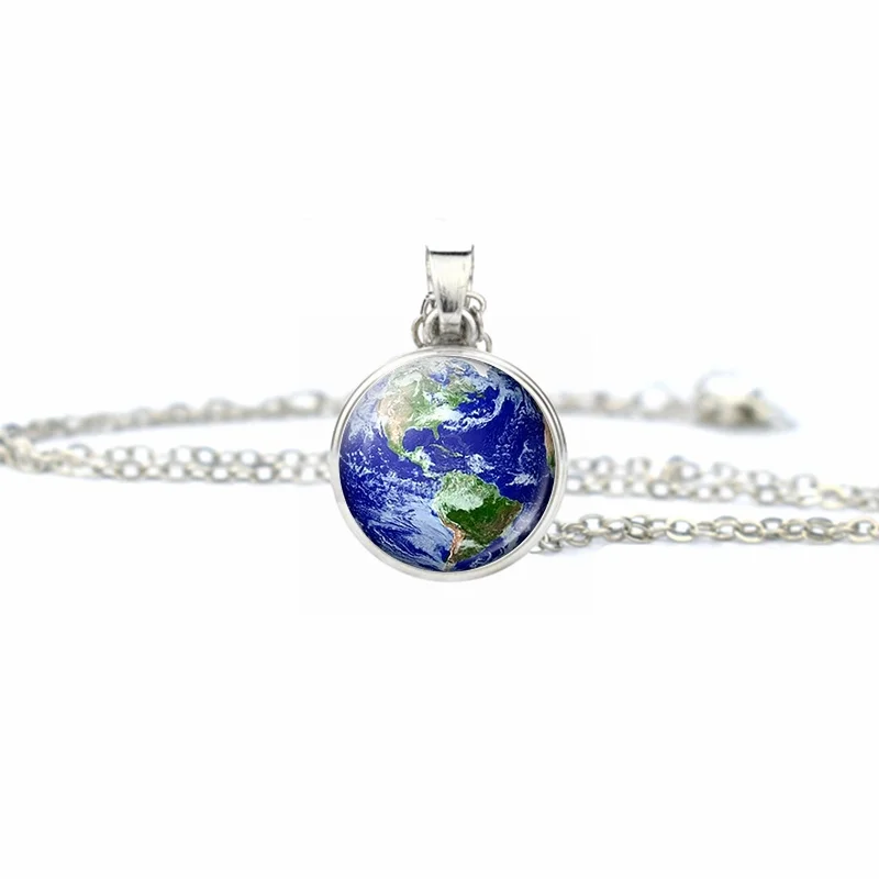 Planet Galaxy Necklace Glass Snap Button Pendant Jewelry Solar System Moon Earth Necklace Fashion Men Women Valentine\'s Day Gift