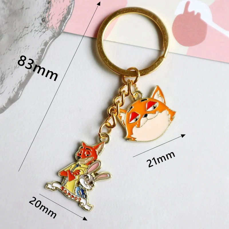 1 Set Metal Keychain With Cartoon Anime Rabbit Judy Hopps Fox Cat Pendant Kawaii Shiny Fashion Charms Men Women Keyring Gift