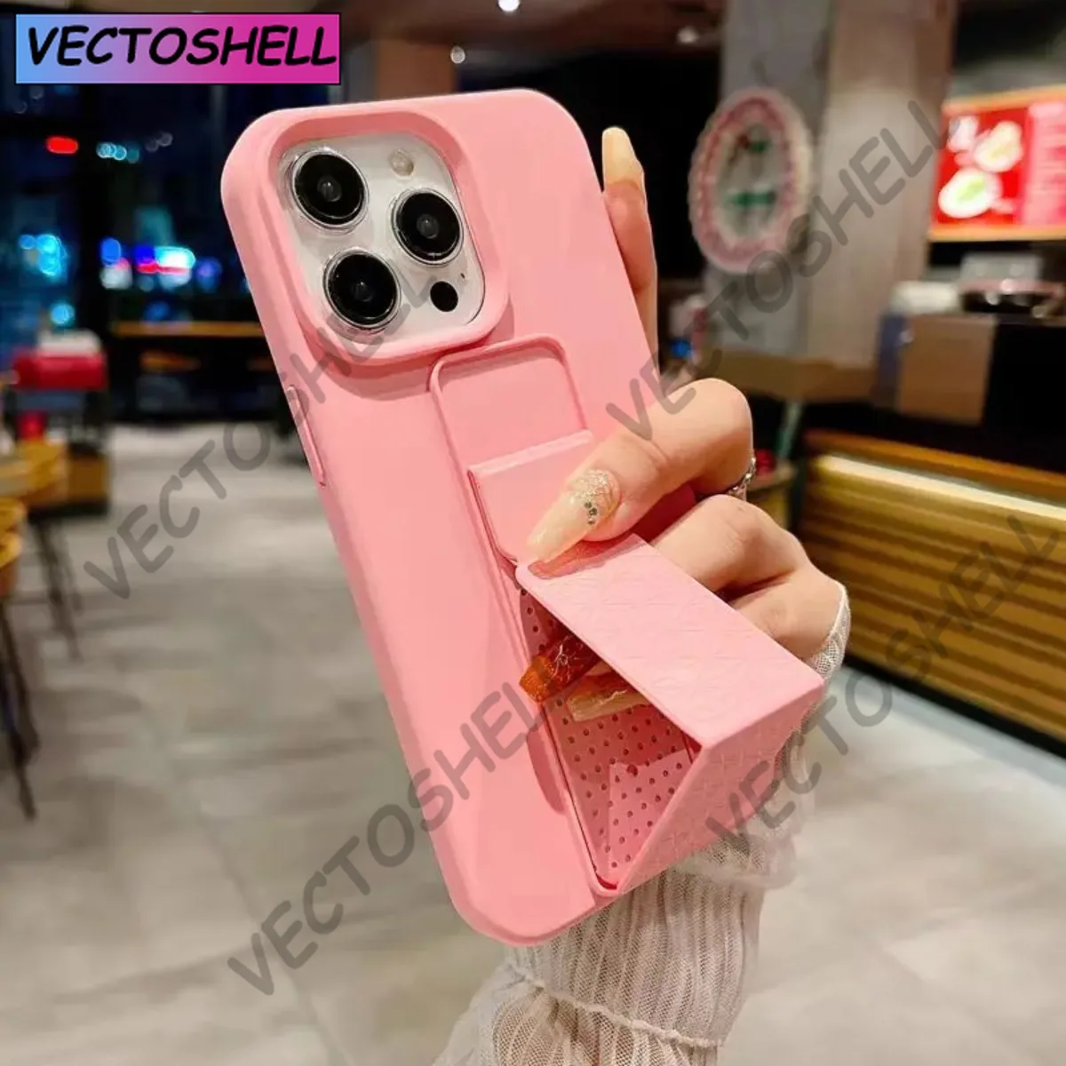 

Luxury Liquid Silicone Folding Stand Bracket Case For iPhone 16 15 plus 14 13 pro12 11 Pro Max Shockproof Soft Cover