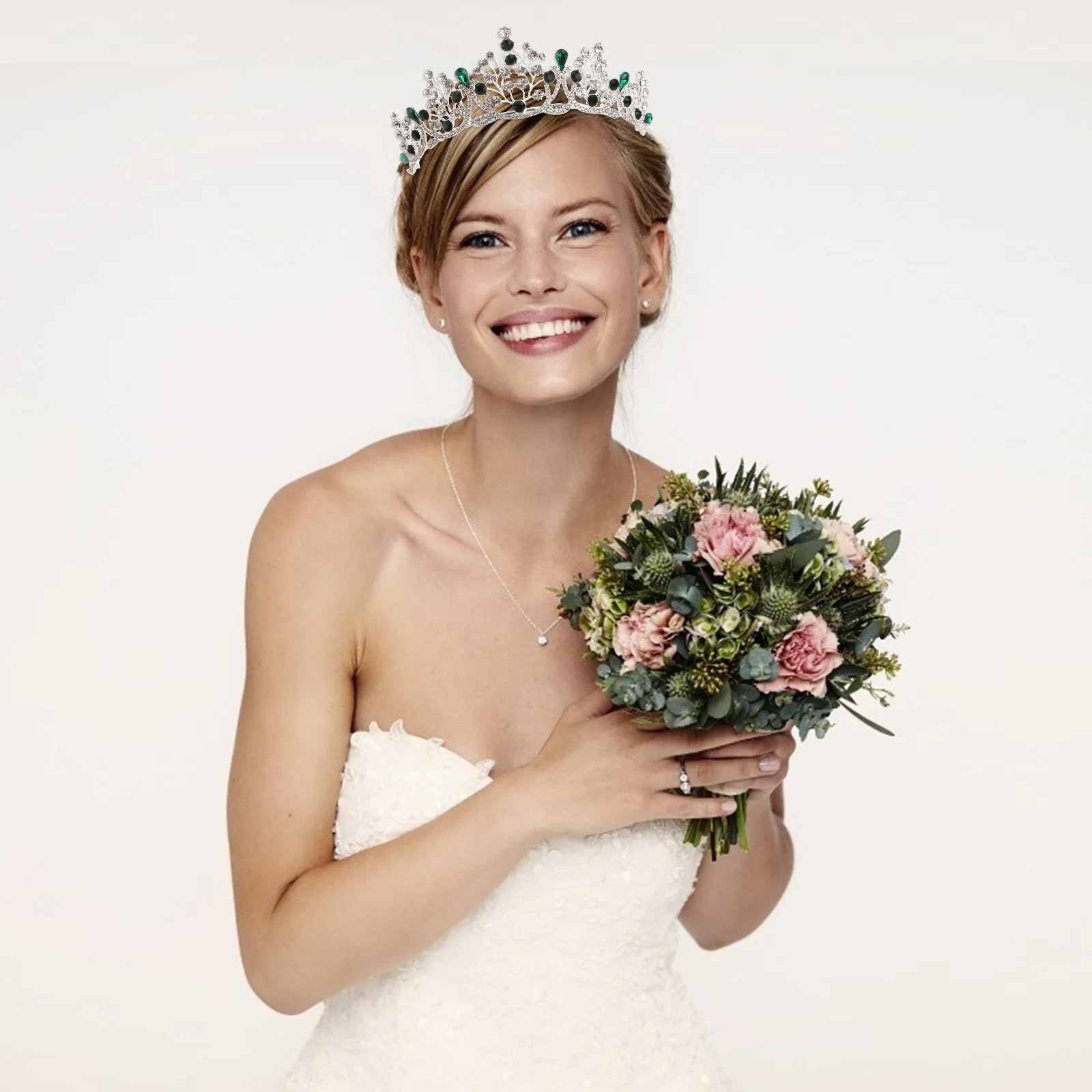 

Rhinestone Crown Bride Wedding Headdress Fashion Headwear For Women Party Photography Accessories Silver Green