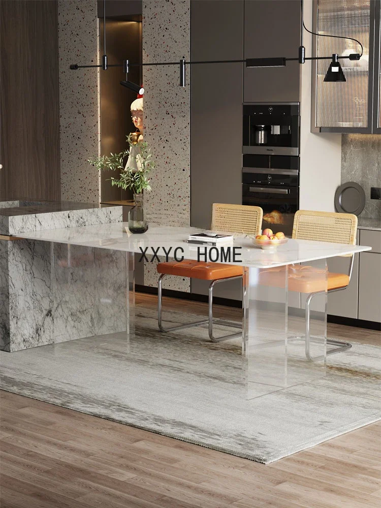 Bright Stone Plate Kitchen IslandIntegrated Light Luxury Acrylic Suspension Dining Table Rectangular