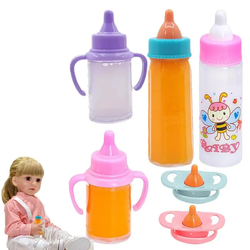 Doll Feeding Set Toddler Doll Feeding Caring Accessories Play Bottles With Disappearing Milk And Juice For Home School Nursery