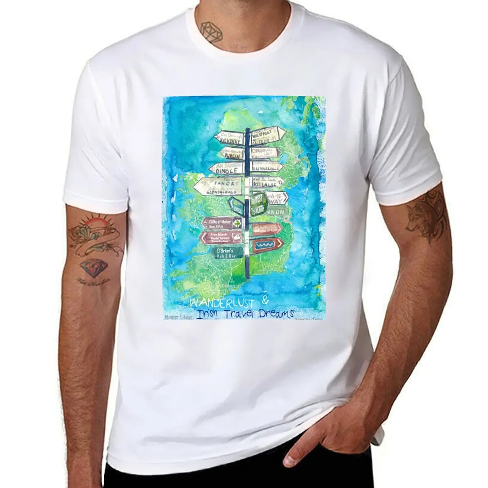 

Wanderlust Signpost of Ireland with Island Background T-Shirt t shirt for man 100 percent cotton t shirts cotton 100% T-Shirt