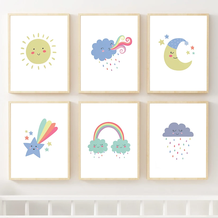 

Cartoon Sun Moon Clouds Stars Rainbow Sleep Wall Art Canvas Painting Nursery Posters And Prints Baby Pictures Kids Room Decor