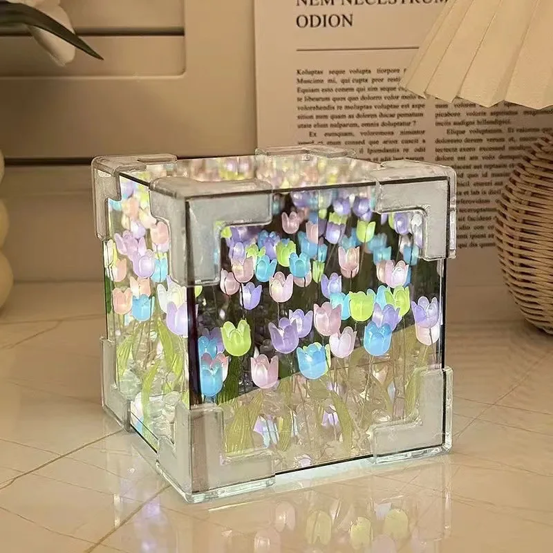 21pcs Creative Diy Tulip Flower Sea Cube Three-Dimensional Small Night Lamp Material Package for Christmas Birthday Gifts