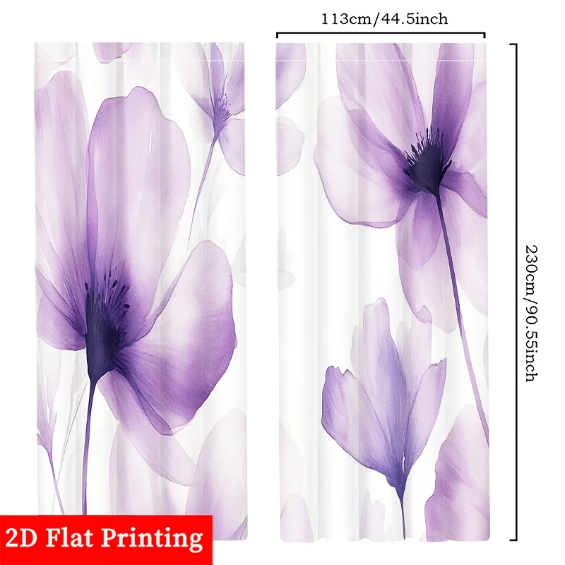 Luxury Floral Pattern Curtain 2pcs Window Drapes Purple Poppies Living Room Bedroom Homeware Decor