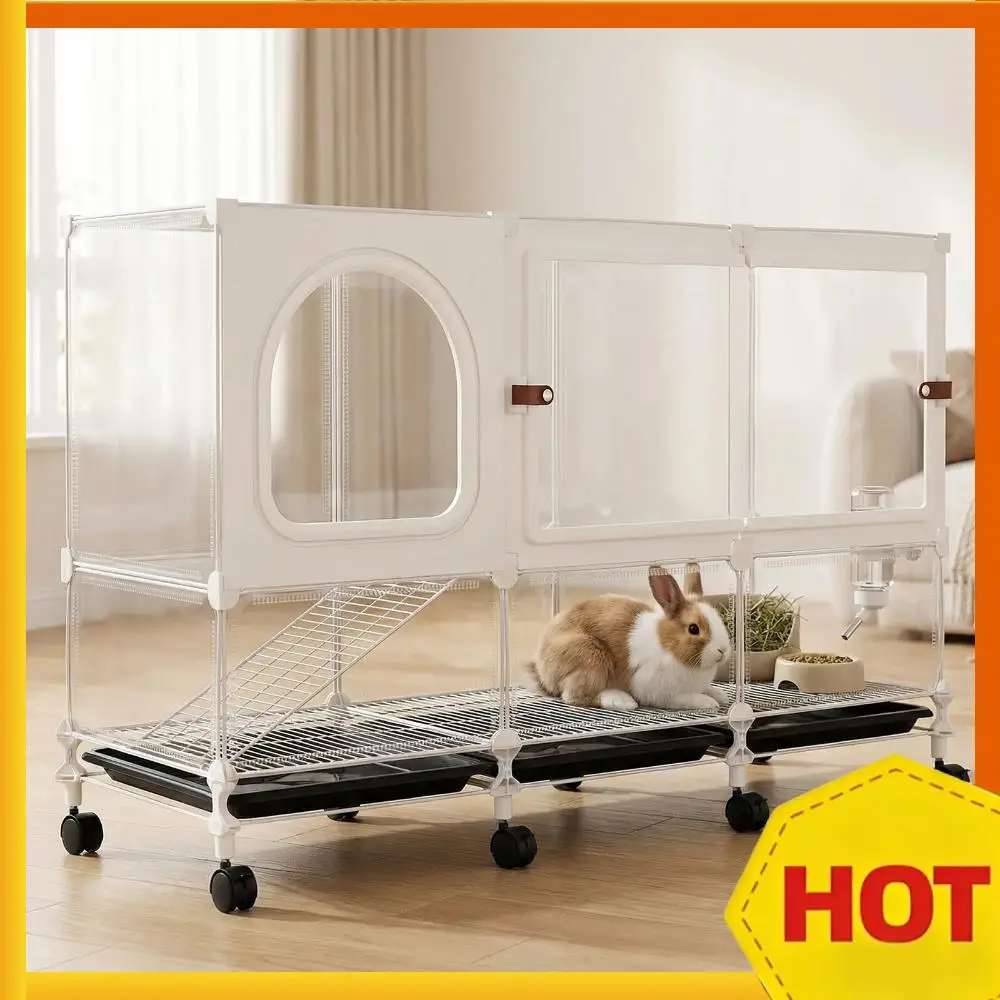

Двухуровневая клетка для кроликов с выдвижным поддоном и прозрачной панелью, на колесиках, 105x35x66 см, для шиншилл, белок, ежей