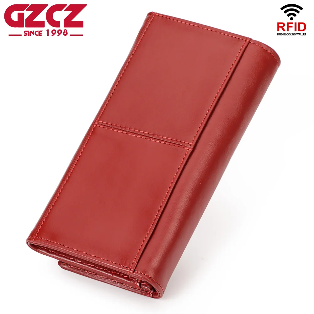 GZCZ Genuine Leather File Master Womens RFID Blocking Wallet Clutch Organizer With Change Pocket Coin Purse  Money Bag Card