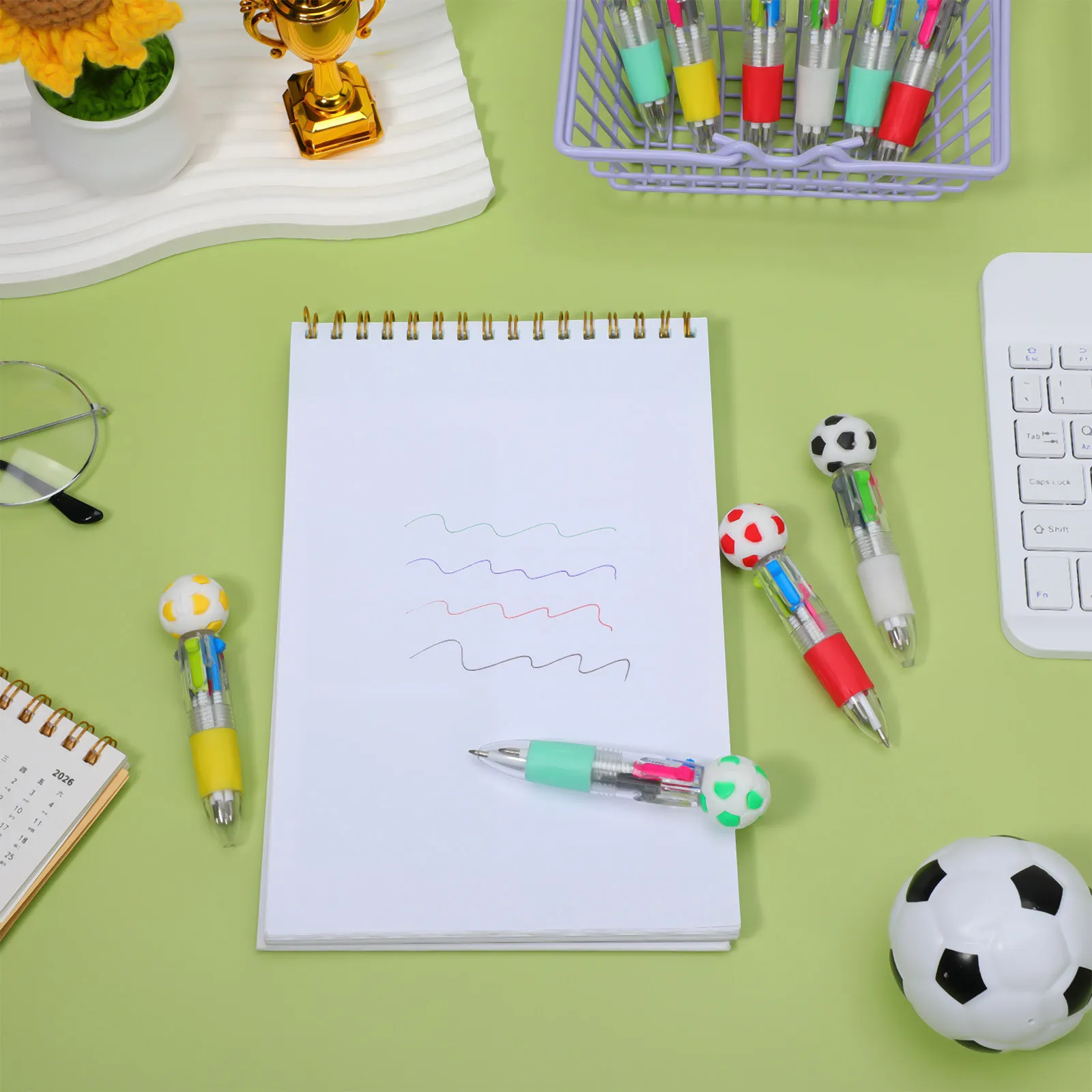 

12Pcs Football Ballpoint Pens 4-in-1 Multicolor Ink Retractable Click Pens Soccer Themed Classroom Rewards Party Favors Back to