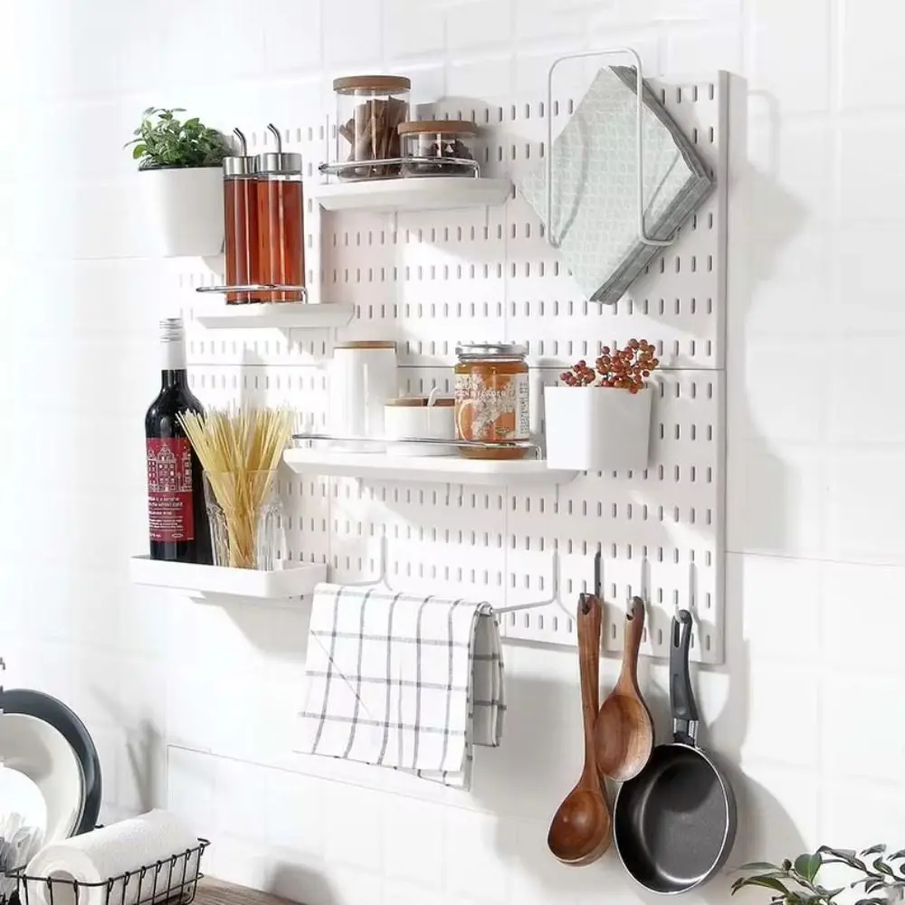 Wall-Mounted Storage Board DIY with Hooks Pegboard Space-Saving Storage Display Rack for Kitchen Bedroom Bathroom Study Room