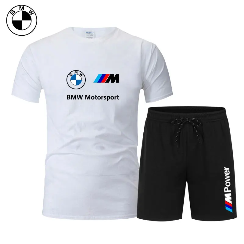

Spring summer BMW Brand Logo Printed Moto enthusiasts short sleeve Fashion Men set casual turn Tees shirt+shorts Outdoors set's