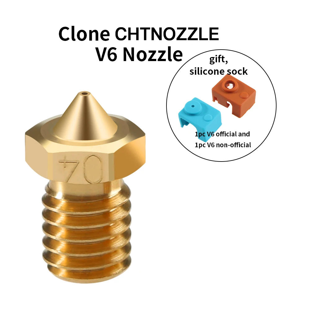 

1pcs Clone CHT NOZZLE V6 Brass High Flow Volcano Nozzle Copper 0.2/0.3/0.4/0.6/0.8mm Extruder Hotend 3D Printer Accessories