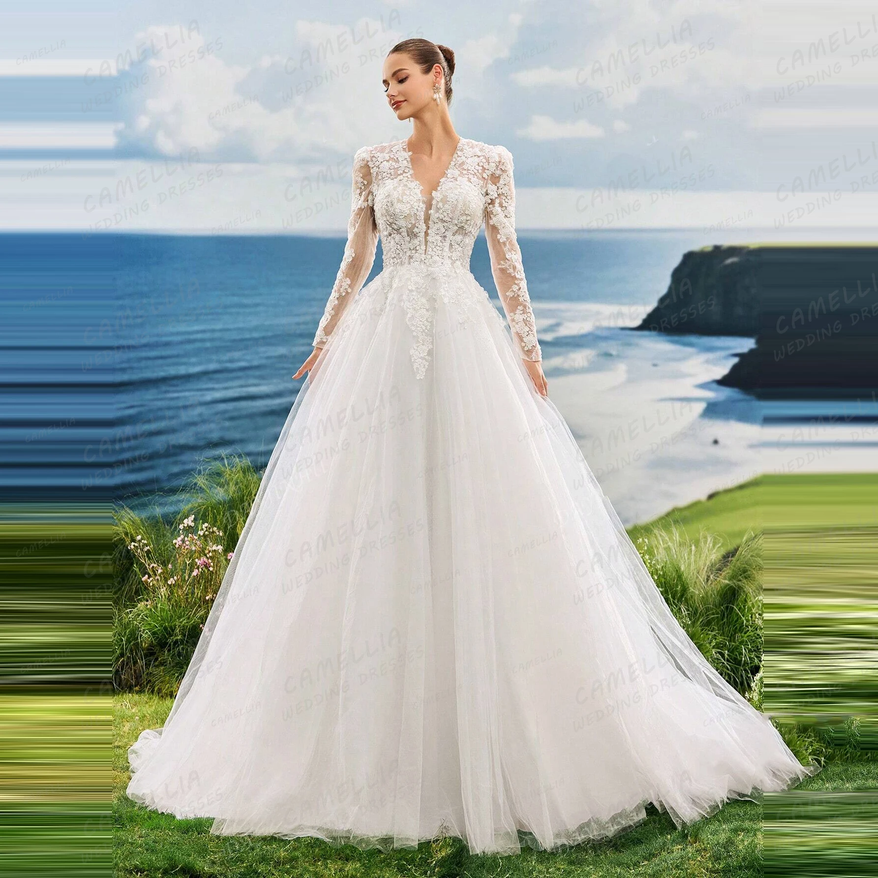 

Luxury Elegant 2025 Wedding Dresses Women's A Line Appliques Bridal Gowns Boho Long Sleeve Backless Vestidos De Novia Customized