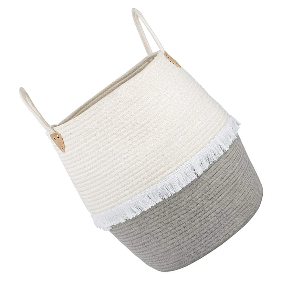 

Woven Storage Basket Cotton Rope Foldable Clothing Container Gray Soft Multipurpose Plant Decor Sundries Holder