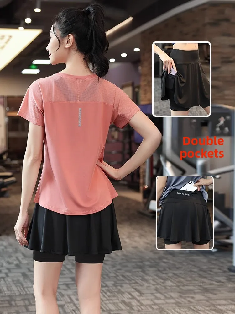 

Женский комплект для йоги и тенниса: свободные тонкие быстросохнущие спортивные юбка-шорты, большие размеры, удобный, дышащий летний наряд