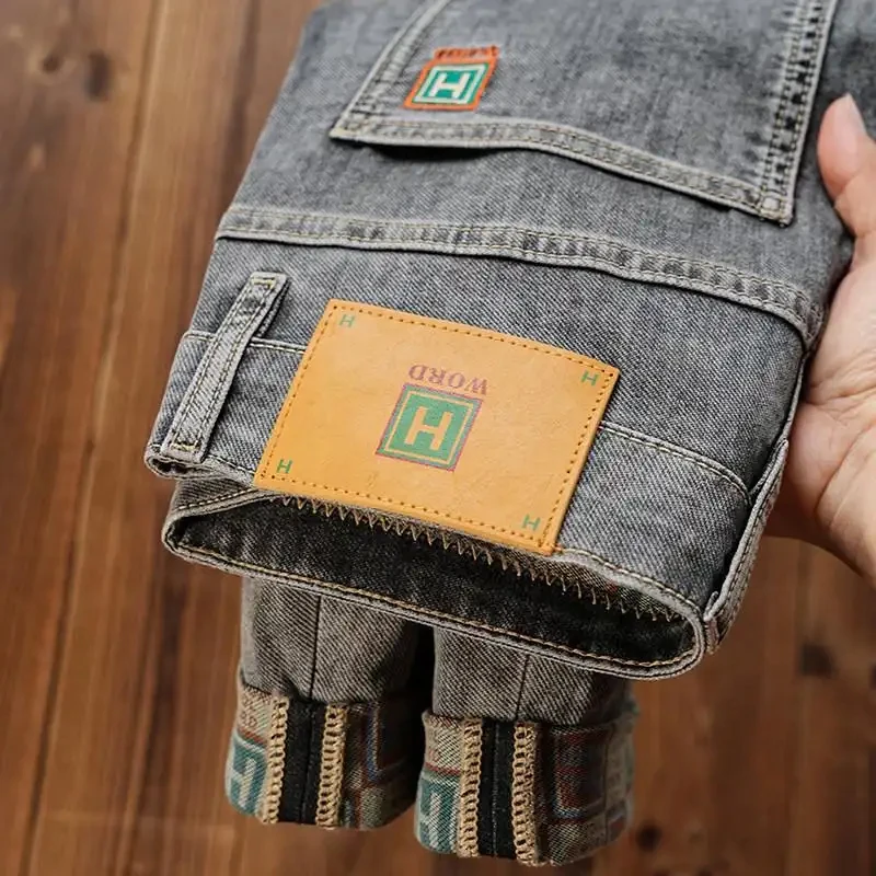 

2026 New Summer Black Gray Denim Jeans For Men, Slim Fit Cut, Luxurious Embroidery Design, Fashionable