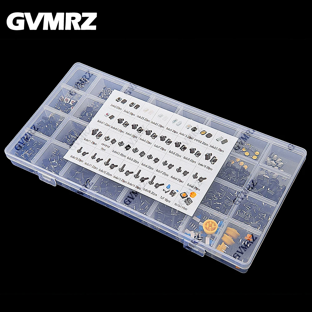 620pcs 32 Values Tactile Push Button Switch SMD Micro Momentary Tact Switch Assortment Kit for Car Remote Control with Box