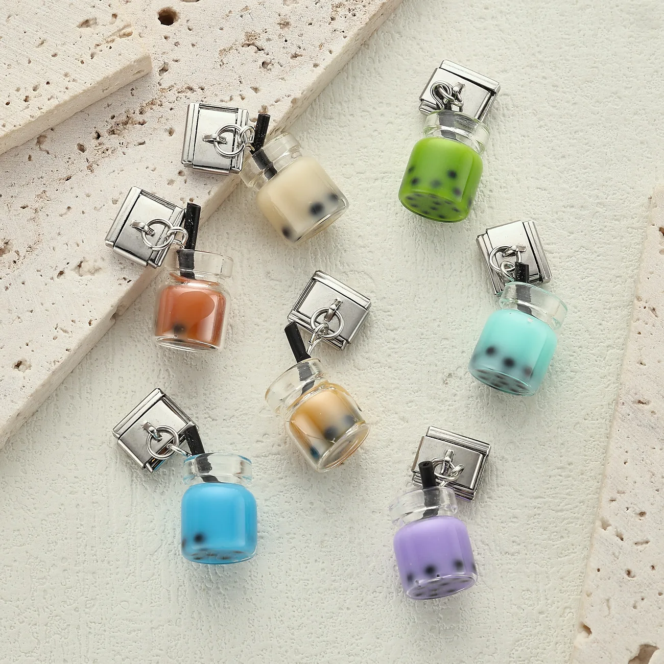 Cute Fun Duck Mushroom Milk Tea Resin Pendants fit Italian Charm Module Stainless Steel Bracelet for Woman Kids DIY Accessories