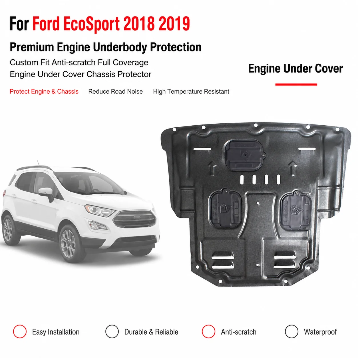 Engine Skid Plate For Ford EcoSport 2018 2019 1.5L 2.0T Custom Fit Durable Anti-Collision Mudproof Under Engine Guard
